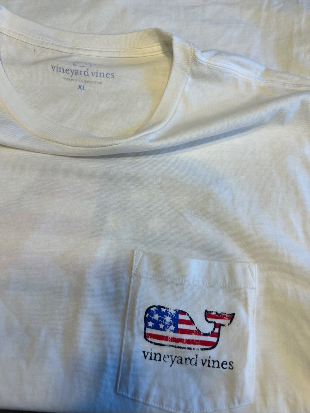 Vineyard Vines USA Flag Whale Pocket T-Shirt Men’s XL White Short Sleeve Cotton - Picture 5 of 9